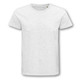 A plain white organic cotton men's t-shirt with a round neck and short sleeves. It features a logo on the label.