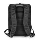 A black backpack with mesh padding on the back and adjustable shoulder straps. It features a logo on the exterior.