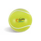A bright yellow tennis ball with a logo, featuring a smooth surface and a classic tennis design.