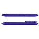 A purple pen with a textured grip and a clip, featuring a sleek design and a branding logo.
