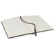 An open RPET felt soft cover notebook with lined pages and a ribbon bookmark, featuring a grey cover.