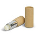 A lip balm in a silver and natural cardboard tube, with the tube's cap beside it. The balm appears to be a light colour.