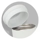 A drink bottle in white with a stainless steel interior and a removable lid, featuring a small logo.