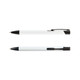 A black and white metal pen with a sleek design and a clip, featuring a discreet logo.