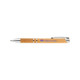 A bamboo pen featuring a polished silver clip, with a logo on the barrel, showcasing natural wood tones.