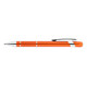 An orange aluminium pen with silver accents and a clip, featuring a textured grip section.
