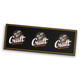 A large black PVC bar runner featuring three logos with a craft beer theme, accented with gold details.