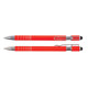 A red Helix pen and stylus, featuring chrome accents and a logo, laid out side by side on a white background. A red Helix pen and stylus, featuring chrome accents and a logo, laid out side by side on a white background.