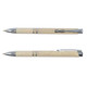 A beige eco pen with a sleek design, featuring a chrome clip and accents. The pen has a logo on the side.