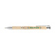 A plastic pen with a cork-like barrel and silver accents, featuring a logo.