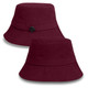 A burgundy bucket hat with a classic wide brim and a decorative accent. The hat features a logo on the side. A burgundy bucket hat with a classic wide brim and a decorative accent. The hat features a logo on the side.