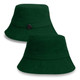 A dark green bucket hat featuring a logo, showcasing a simple and versatile design. A dark green bucket hat featuring a logo, showcasing a simple and versatile design.