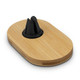A bamboo car phone holder featuring a black rubber grip and an oval base, ideal for mounting mobile devices. A bamboo car phone holder featuring a black rubber grip and an oval base, ideal for mounting mobile devices.