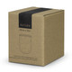 A natural-toned candle with a bamboo lid, presented in an eco-friendly brown box. Features simple branding.