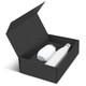 A white drink bottle and a white insulated cup displayed in a black gift box. The box has a sleek, minimalist design.
