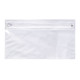 A transparent pencil case featuring a zippered top closure, suitable for office and business use.