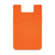 An orange dual silicone phone wallet with a curved design and a small logo.