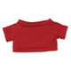 A red plush toy shirt with short sleeves, featuring a rounded neckline and a fitted design.
