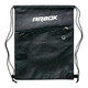 A black Waves Drawstring Bag with a textured pattern and a zippered pocket, featuring a logo.