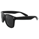 Black sunglasses with a classic design, featuring dark lenses and a stylish frame. Includes a branding logo on the side.