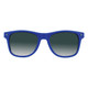 Blue sunglasses with gradient lenses and a logo on the side, designed for leisure and outdoor activities.