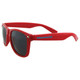 Red sunglasses with dark lenses, featuring a branded logo on the side. Ideal for leisure and outdoor activities.