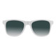White sunglasses with gradient dark green lenses and a logo visible on the side.