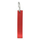 A drink bottle opener in a sleek red finish with a metal loop for easy attachment.
