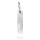 A drink bottle opener featuring a sleek, silver metallic design with a simple rectangular shape and a hanging loop.