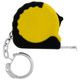 A mini tape measure in yellow and black, featuring a keychain attachment for easy carry.