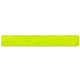A reflective slap wristband in bright yellow, featuring a smooth, flexible design and a logo.