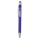 A purple metal pen with a silver clip and a logo on the barrel.