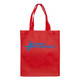 A red large shopping tote bag with a gusset and a logo on the front.