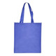 A large blue shopping tote bag with a gusset and long handles, featuring a logo on the front.