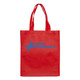 A red large shopping tote bag with a gusset, featuring a logo on the front and two handles.