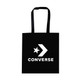 A black tote bag with a logo featuring a star and arrow, labelled "CONVERSE". It has shoulder-length straps.