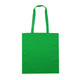 A vibrant green calico tote bag with two handles, featuring a simple design and no visible logos.