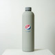 A drink bottle in a sleek grey finish with a logo on the front.