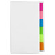 A marker strip book featuring a white cover and vibrant sticky note tabs in pink, green, blue, and orange.