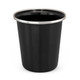A drink tumbler in black with a stainless steel rim, featuring a branded logo. Ideal for beverages.