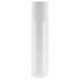 A clear lip balm container with a white cap, featuring a simple design and a visible branding logo.