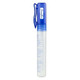 A clear 10ml sanitiser spray bottle with a blue cap and a logo on the side.
