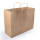 A large brown paper bag with two handles, featuring a smooth surface and no visible text or branding.