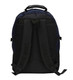 A black and navy backpack featuring adjustable straps and a top handle, with a branding logo.