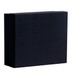 A sleek black box, square in shape, designed for packaging items, featuring a simple, clean design.