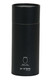 A stemless stainless steel wine glass set in a sleek black packaging, featuring a simple logo.