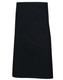 A black short waist apron with a front pocket and a simple design. It features a logo on the fabric.