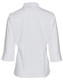 A white women's button-up shirt with 3/4 sleeves, featuring a back view and a simple design.