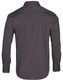 A dark grey long sleeve button-up shirt with a back yoke and cuffed sleeves, featuring a logo.