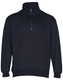 A dark navy 1/2 zip collar fleecy jumper featuring a zip and cuffs. It has a simple design and a logo.